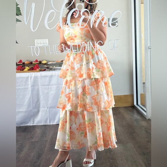 NWOT Lulus Beyond Beauty White and Orange Floral Burnout Tiered Midi Dress - Picture 11 of 11